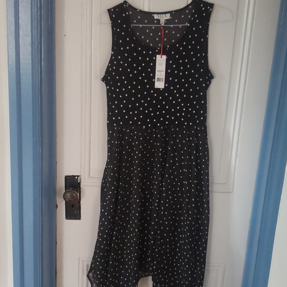 Elle navy blue polka dot dress